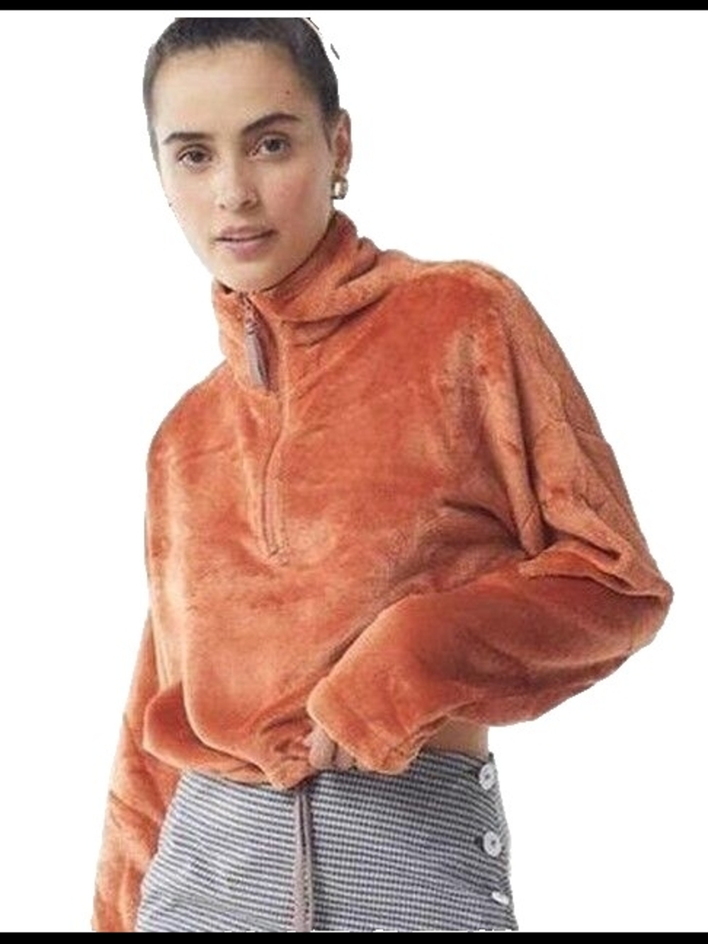 Urban Outfitters Plush Half-Zip Teddy Jacket - Rust Orange